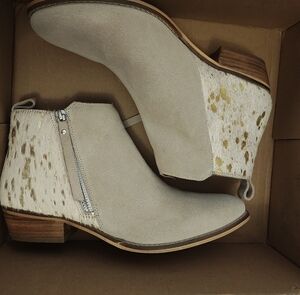 Calf Hair Ankle Boots in Cream and Gold
